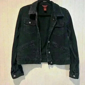 Sundance black denim jacket Sz small. EUC grunge, preppy, punk , casual .